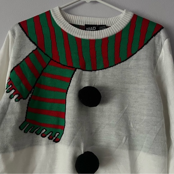 NWT MAD Engine Festive Snowman with Scarf Sweater Medium - Picture 2 of 10